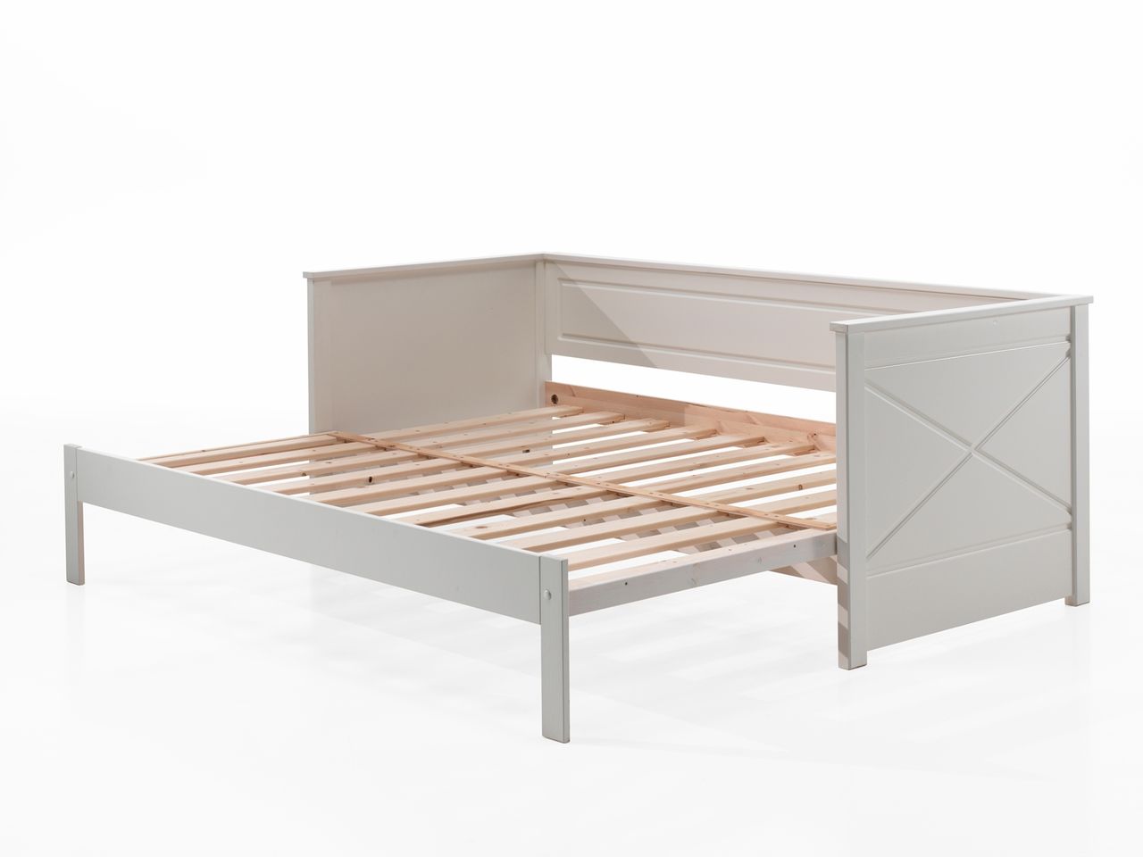 VIPACK Kojenbett mit Auszug, Liegefläche von 90 x 200 auf 180 x 200 erweiterbar, Kiefer mit MDF weiß lackiert