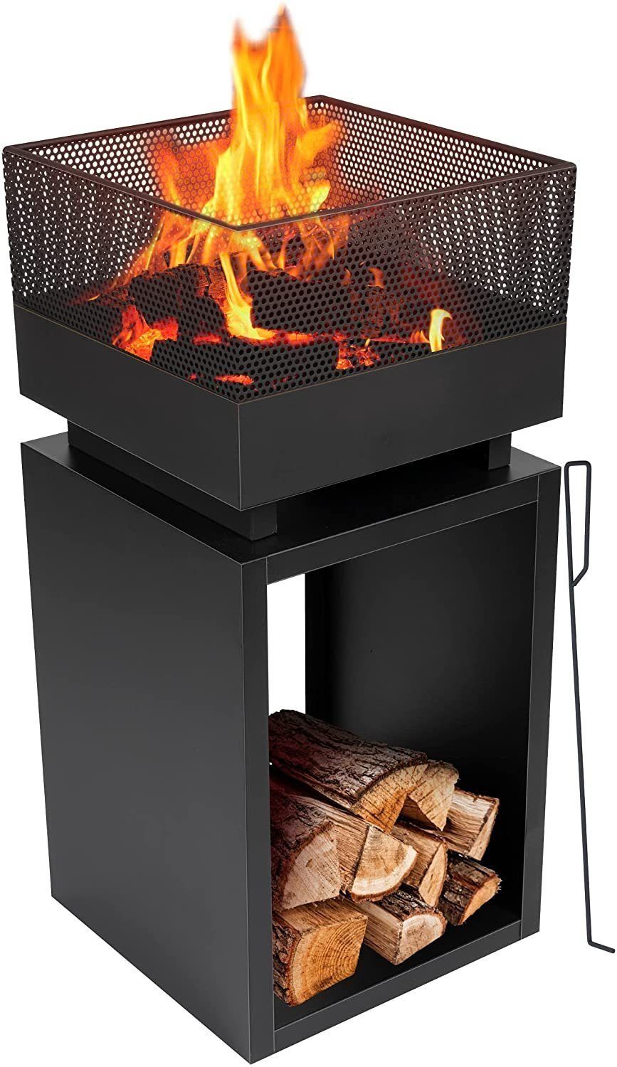 BlueCraft Feuerschale, Outdoor Feuerkorb Garten-Kamin mit Funkenschutz Terrassen-Kamin BBQ Feuerstelle
