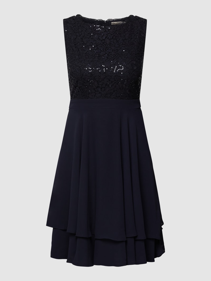 Cocktailkleid mit Paillettenbesatz in marineblau meliert