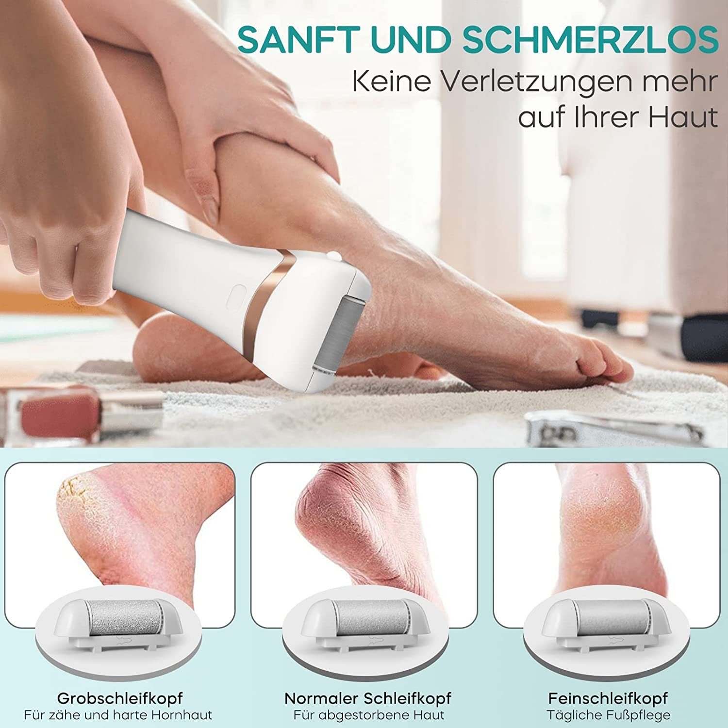 Haiaveng Elektrischer Hornhautentferner Hornhautentferner Elektrisch, Wiederaufladbar Hornhauthobel, für Füsse, Fußpflege Pediküre,Foot File Electric mit 3 Rollen,2 Geschwindigkeiten