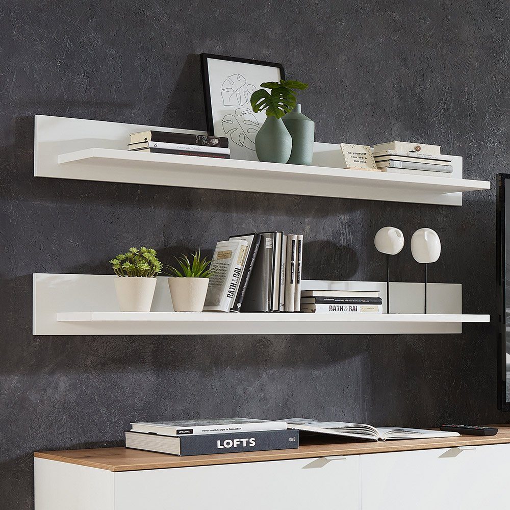 Lomadox Wohnwand CUST-36, (3-St., 3-tlg), Set mit 2 Wandboards Eiche mit weiß 240 cm, Wohnwand, Fernsehschrank