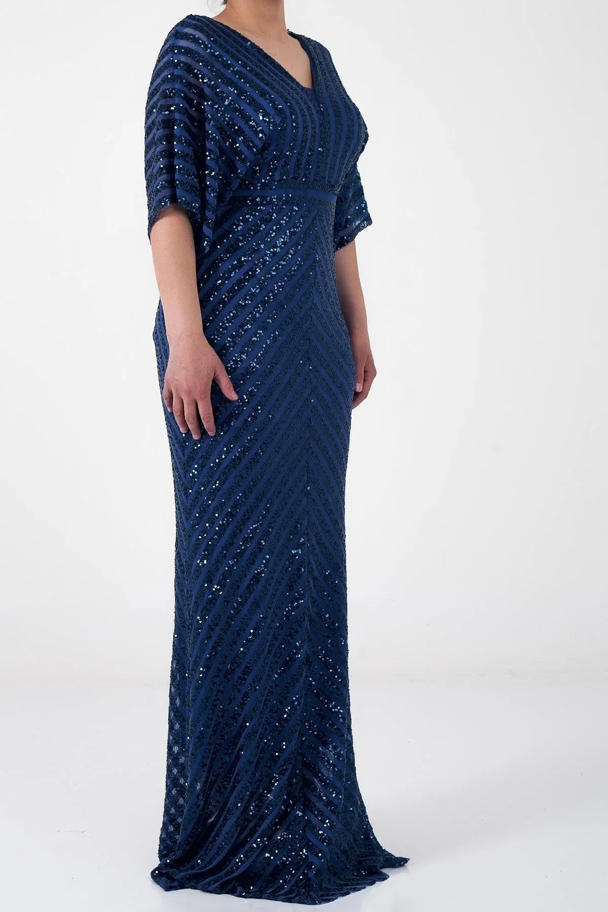 By Saygı  Langes, mit Pailletten gefüttertes Ottoban-Abendkleid für Damen
