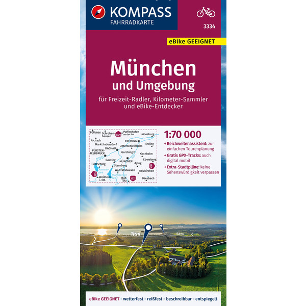 KOMPASS FAHRRADKARTE 3334 MÜNCHEN UND UMGEBUNG, 1:70000