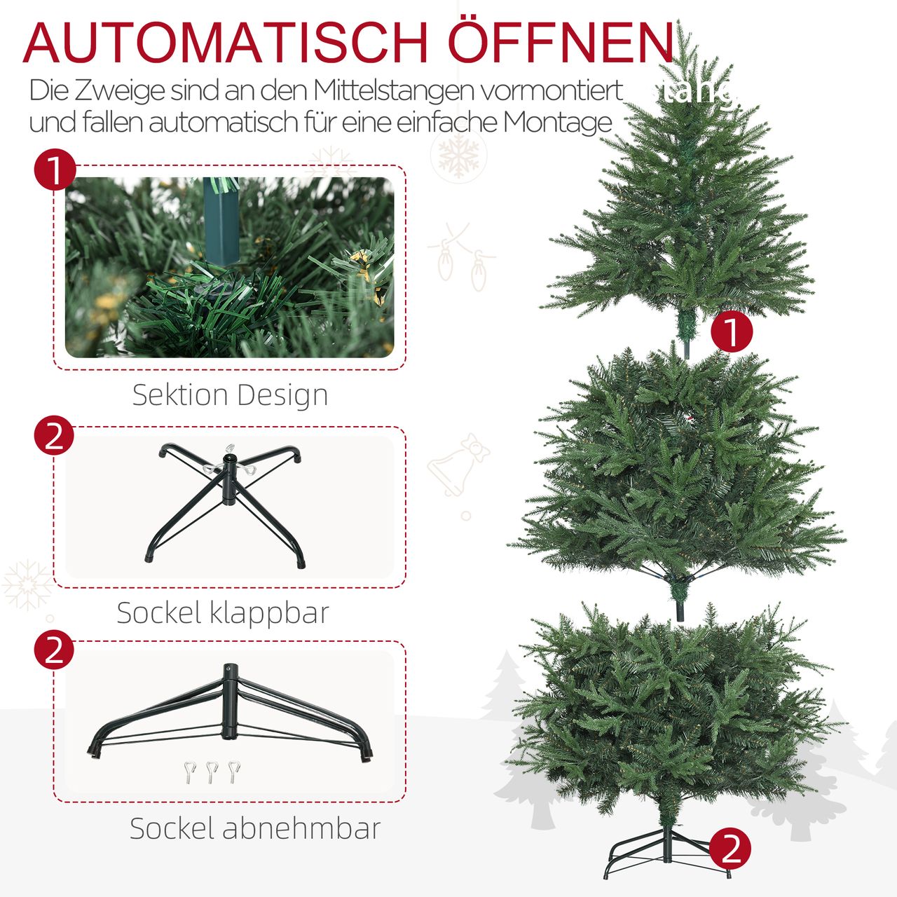 HOMCOM 180 cm Weihnachtsbaum Künstlich Naturgetreu Dichte Zweige Kunsttanne Tannenbaum mit 4030 Astspitzen realistisches Aussehen für Weihnachtsfest Grün