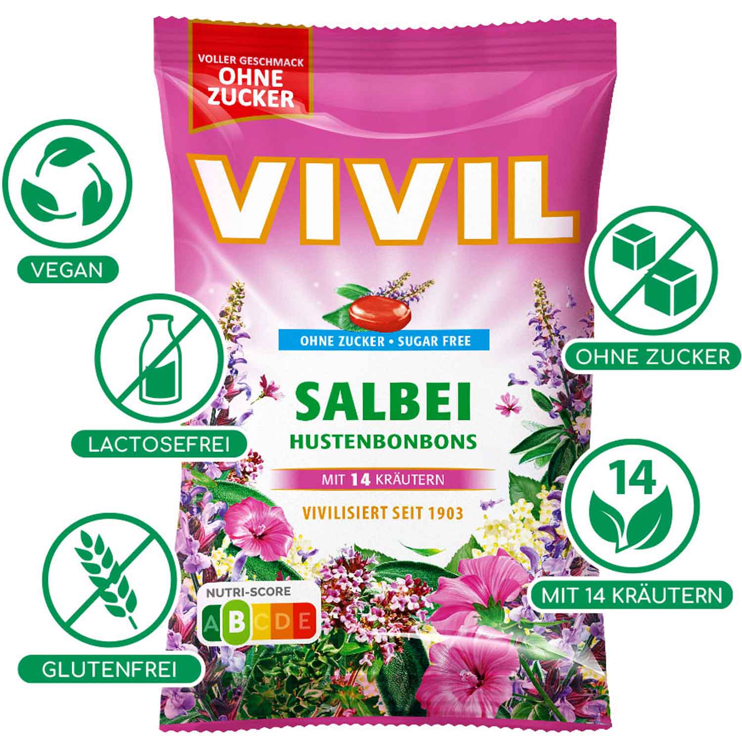 Vivil Hustenbonbons Salbei ohne Zucker 120g