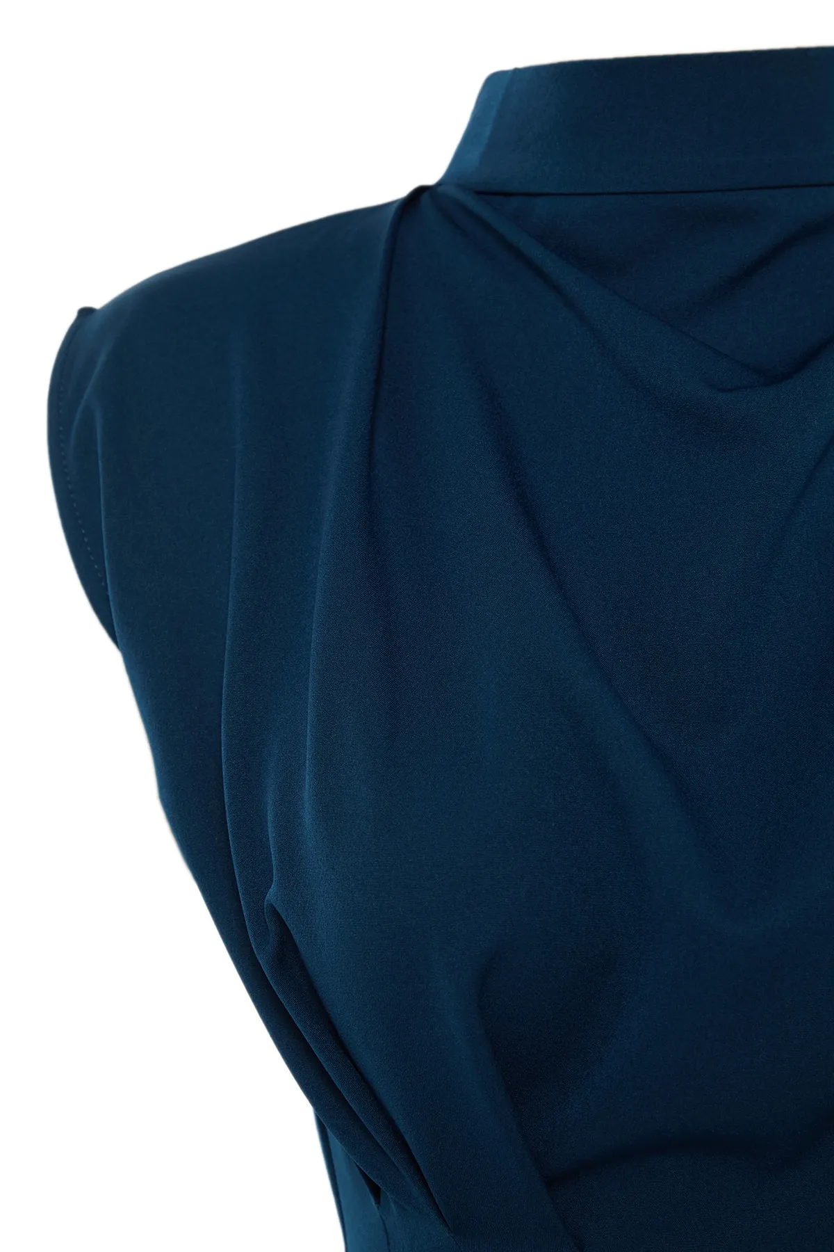 Trendyol Collection  Petrolblaues, figurbetontes Webkleid mit Stehkragen TWOAW20EL0311