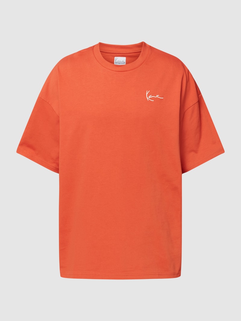 T-Shirt mit Label-Stitching in dunkel orange