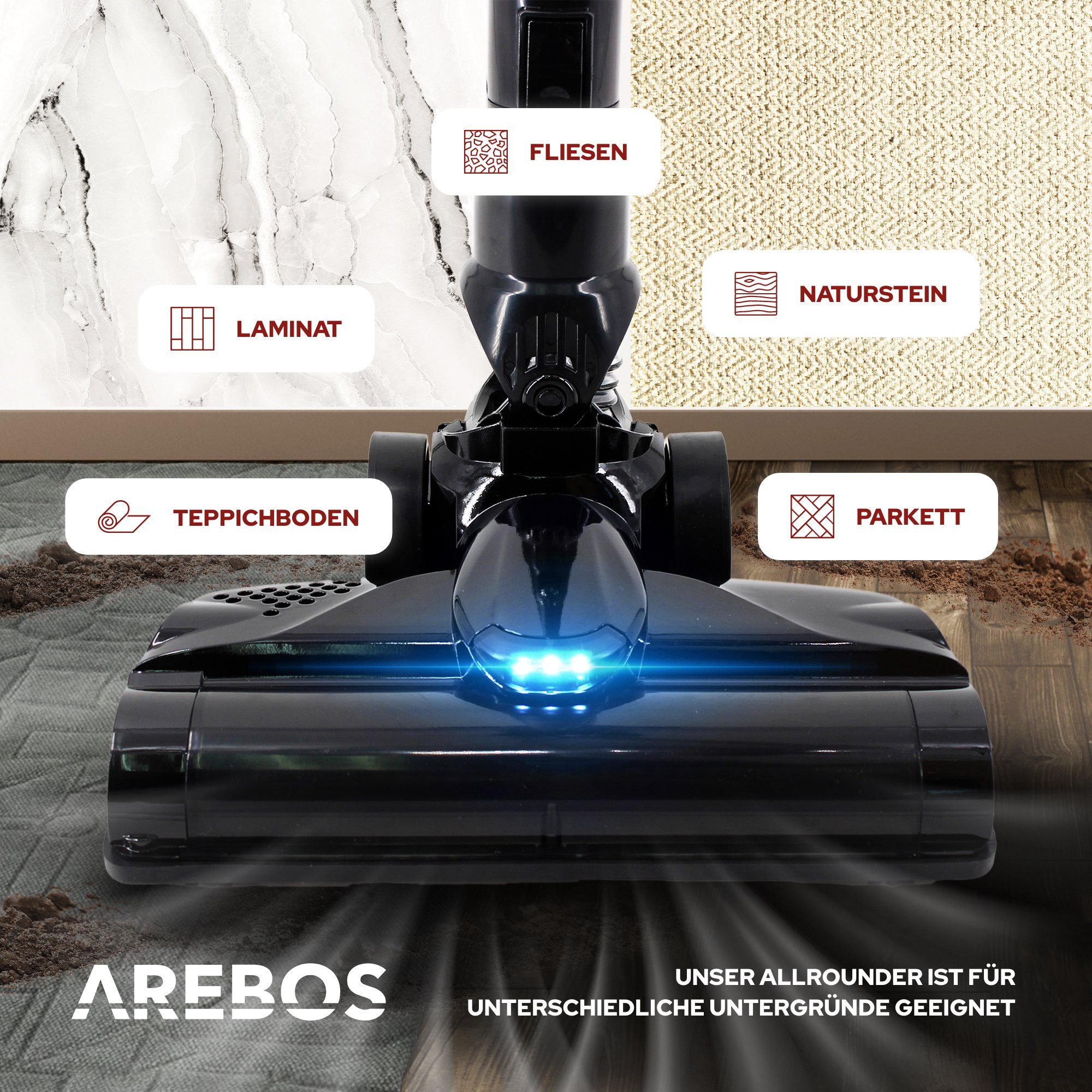 Arebos Akku-Handstaubsauger Lithium-Ionen-Akku Staubsauger, 2-in-1 Hand- und Bodenstaubsauger, 200,00 W, beutellos