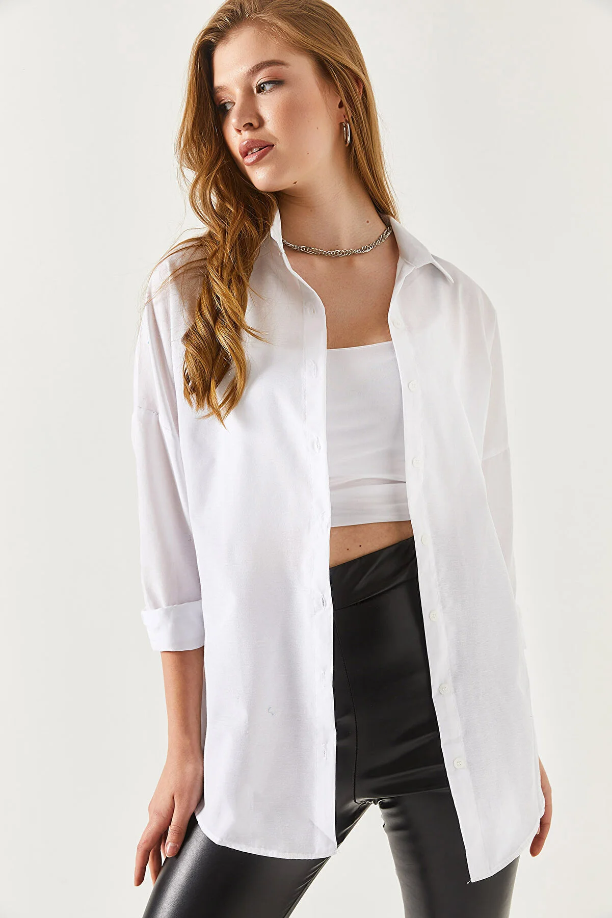 armonika  Übergroßes langes Basic-Shirt - Weiß