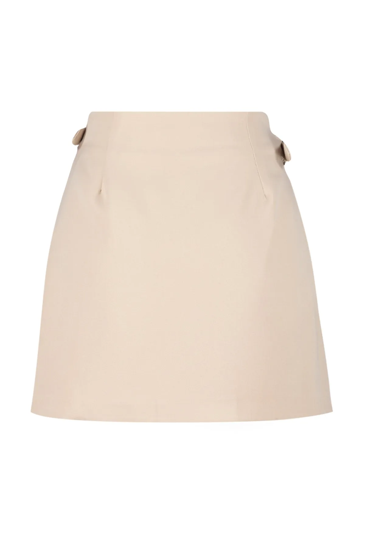 Trendyol Collection  Beiger zweireihiger Minirock aus Webstoff mit Gürtel TWOSS23ET00158