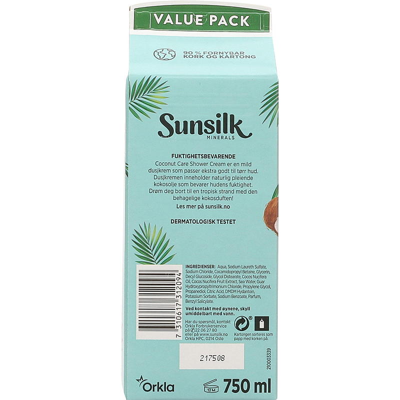 Sunsilk Dusjsåpe 750 ml refill Coconut Sunsilk