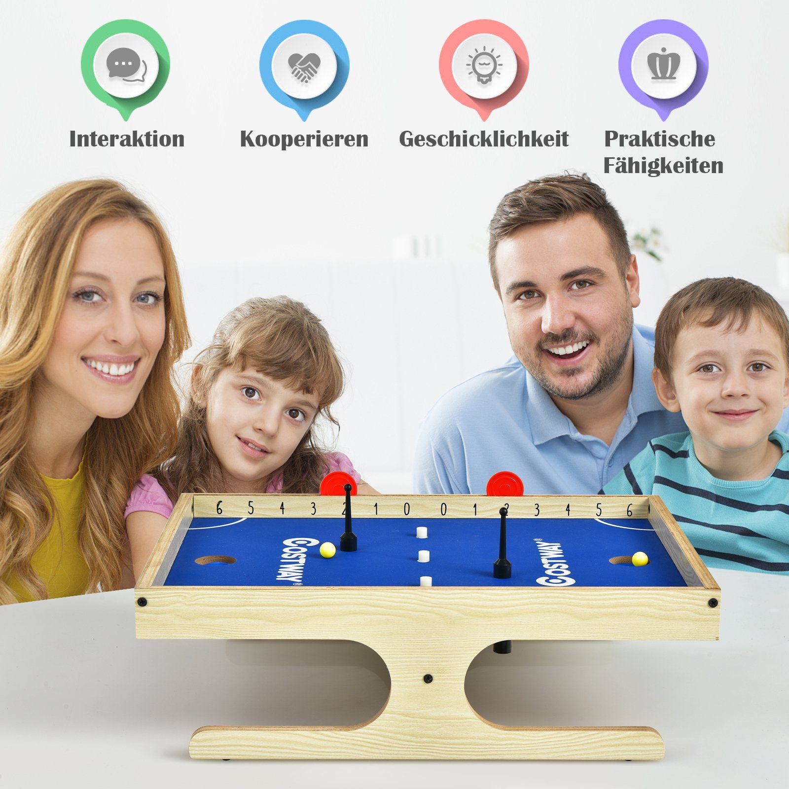 COSTWAY Spiel, Schachspiel, Spieltisch, mit 2 Bällen & 2 magnetischen Griffen