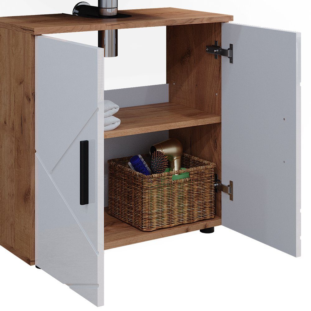 Vicco Badmöbel-Set Badezimmerschrank-Set IRMA Goldkraft-Eiche/Weiß Hochglanz, (2-St., 2-er Set)