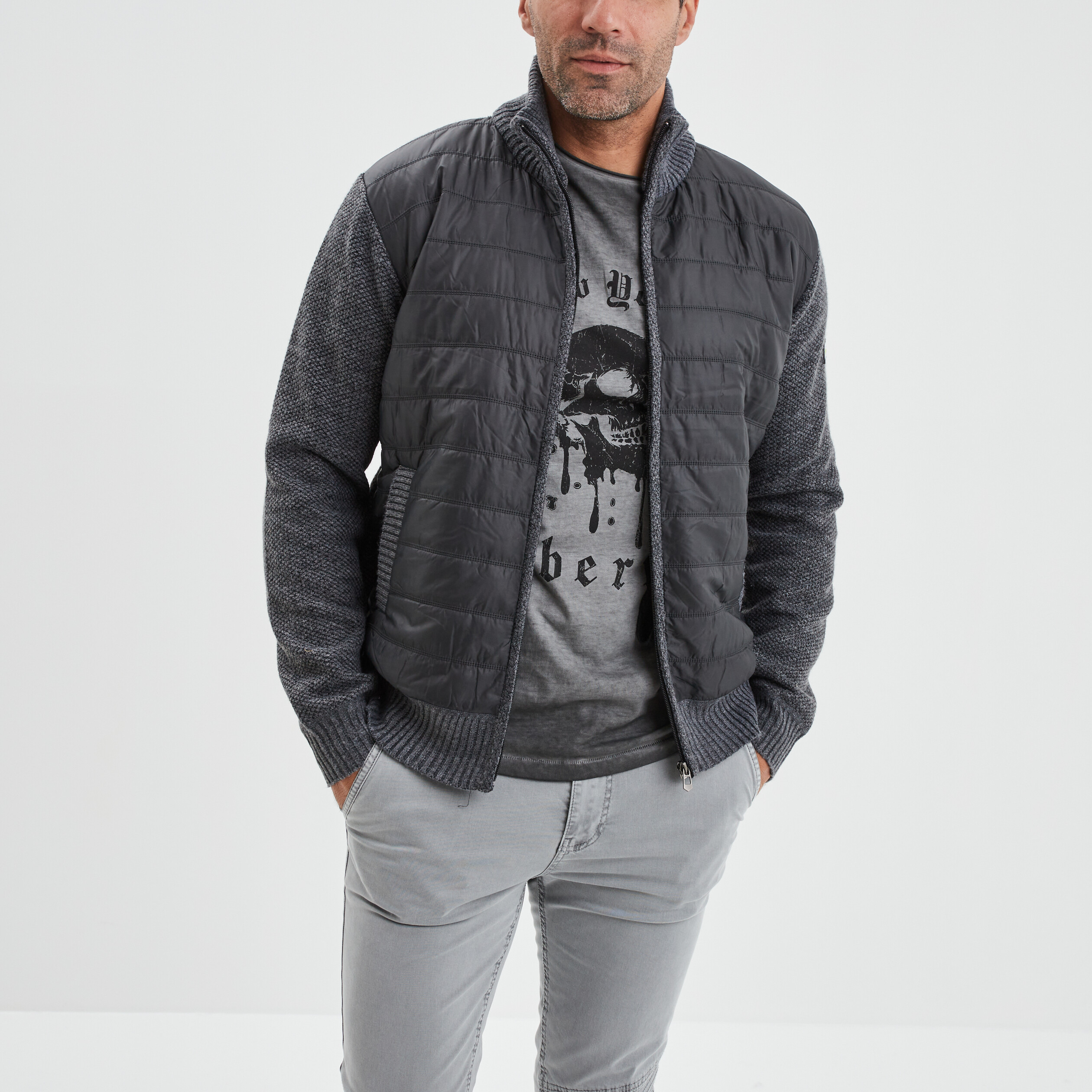 Gilet matelassé zippé Trappeur gris foncé homme | La Halle