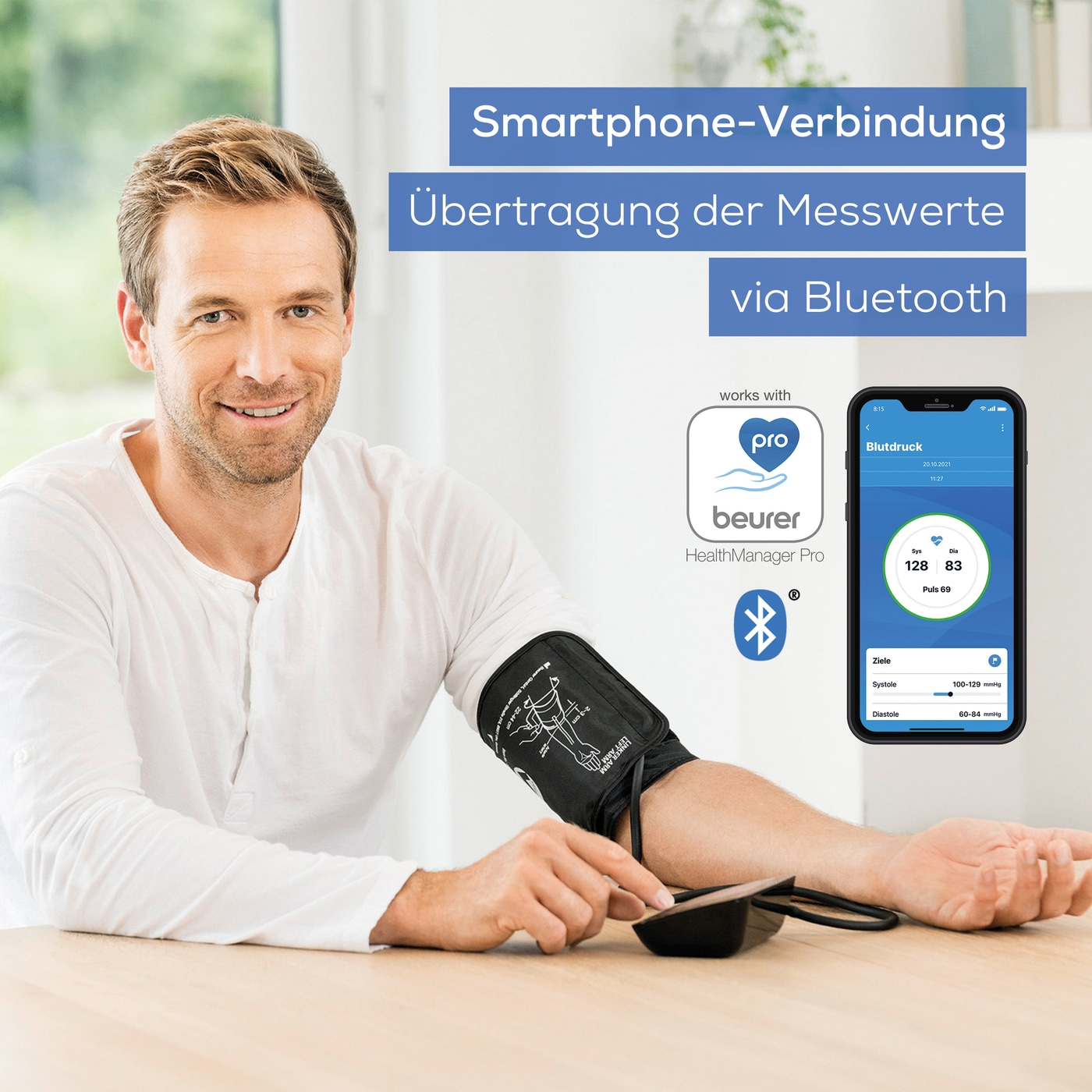 Beurer Oberam-Blutdruck-messgerät BM 54-Bluetooth® Oberarm-Blutdruckmessgerät mit Risiko-Indikator