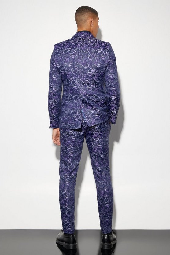 Zweireihiger Slim-Fit Paisley-Print Jacquard-Blazer