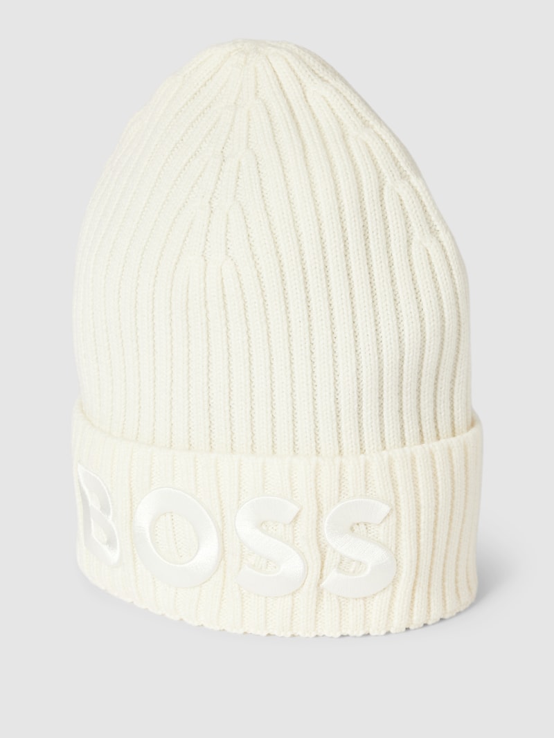 Beanie mit Label-Stitching Modell 'Lara' in ecru