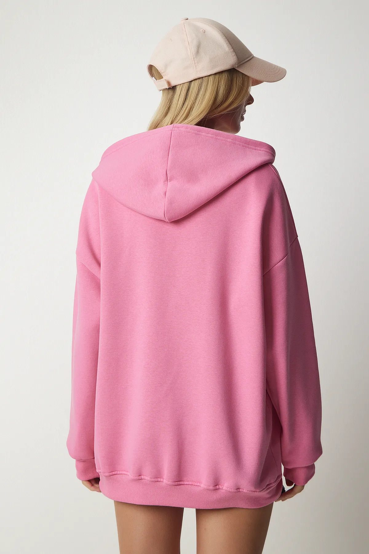 Happiness İstanbul  Rosa Oversize-Sweatshirt mit Kapuze und Reißverschluss für Damen UB00124