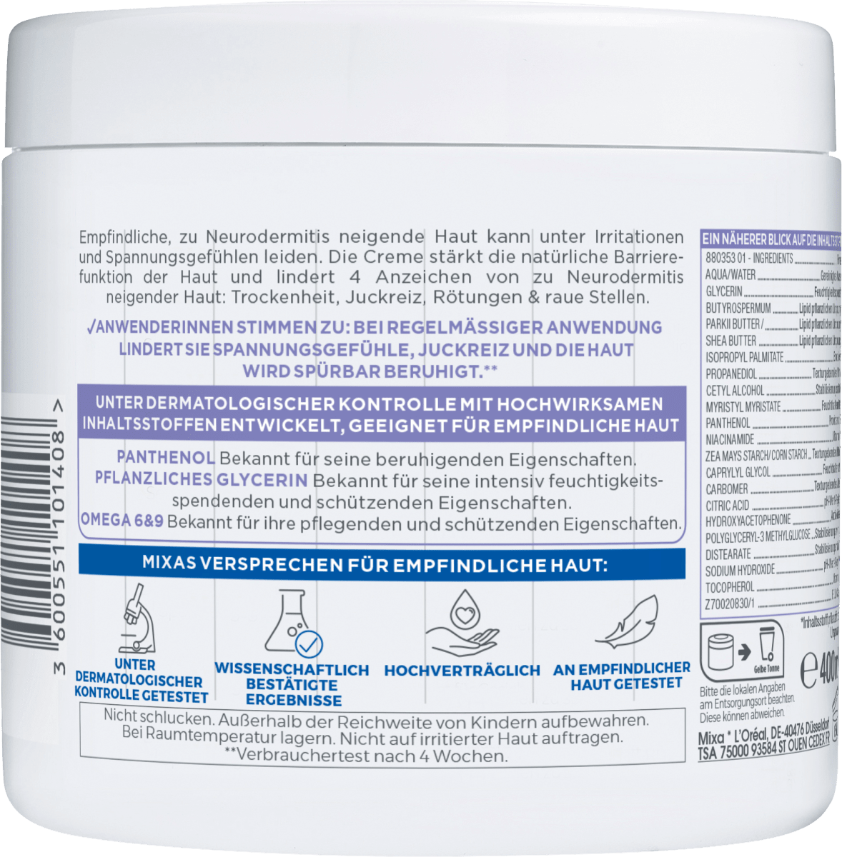 Pflegecreme Panthenol Comfort, 400 ml