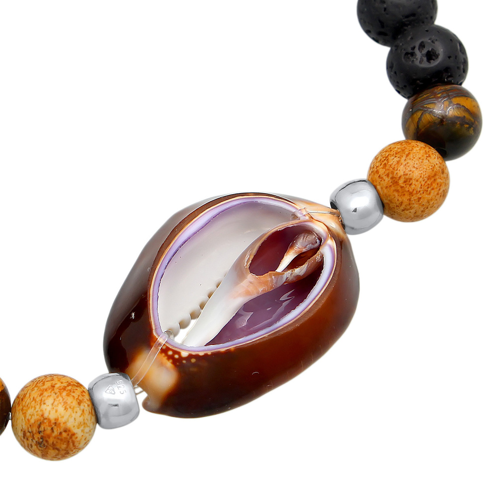 KUZZOI KUZZOI Bracelet Hommes Pendentif coquillage cauri avec perles de lave et d'oeil d Bracelet