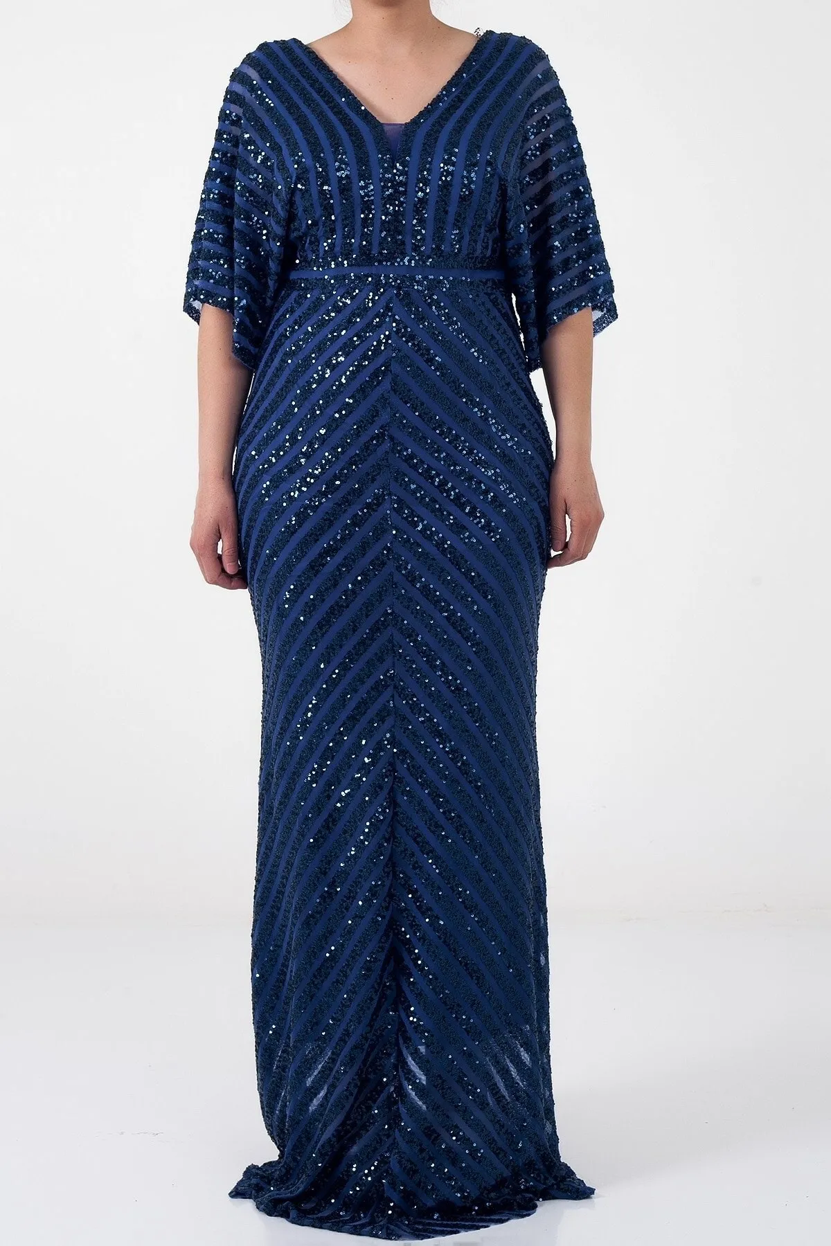 By Saygı  Langes, mit Pailletten gefüttertes Ottoban-Abendkleid für Damen