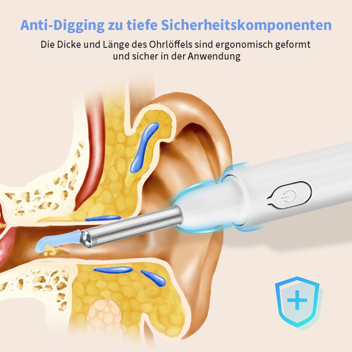 yozhiqu Ohrenreiniger 3,5 mm 4,2 mm kabelloses visuelles Ohrenschmalzentferner-Endoskop, 1-tlg., WiFi-Konnektivität, HD 1080p, austauschbare Silikon-Ohrstöpsel