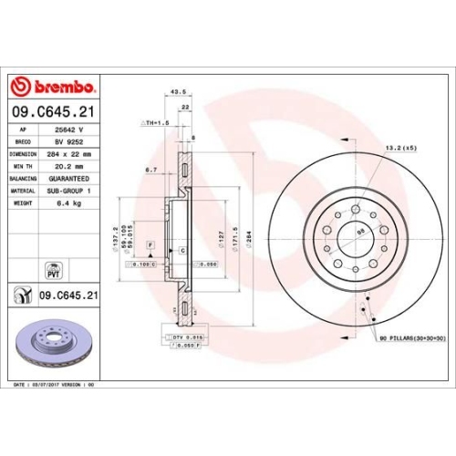 Bremsscheibe Brembo Vorderachse  2 Stück 09.C645.21 - ATU