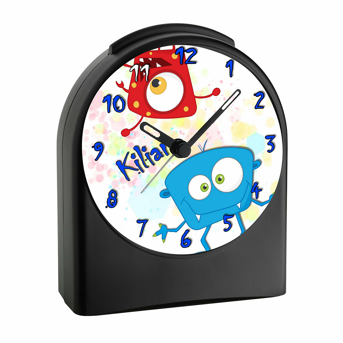 Kinder Funkwecker personalisiert mit Namen Monster Atom-/Funkuhr, 12-Stunden-Anzeigeformat, Schlummerfunktion, Nachtlicht, Geräuschlos/Ohne Ticken