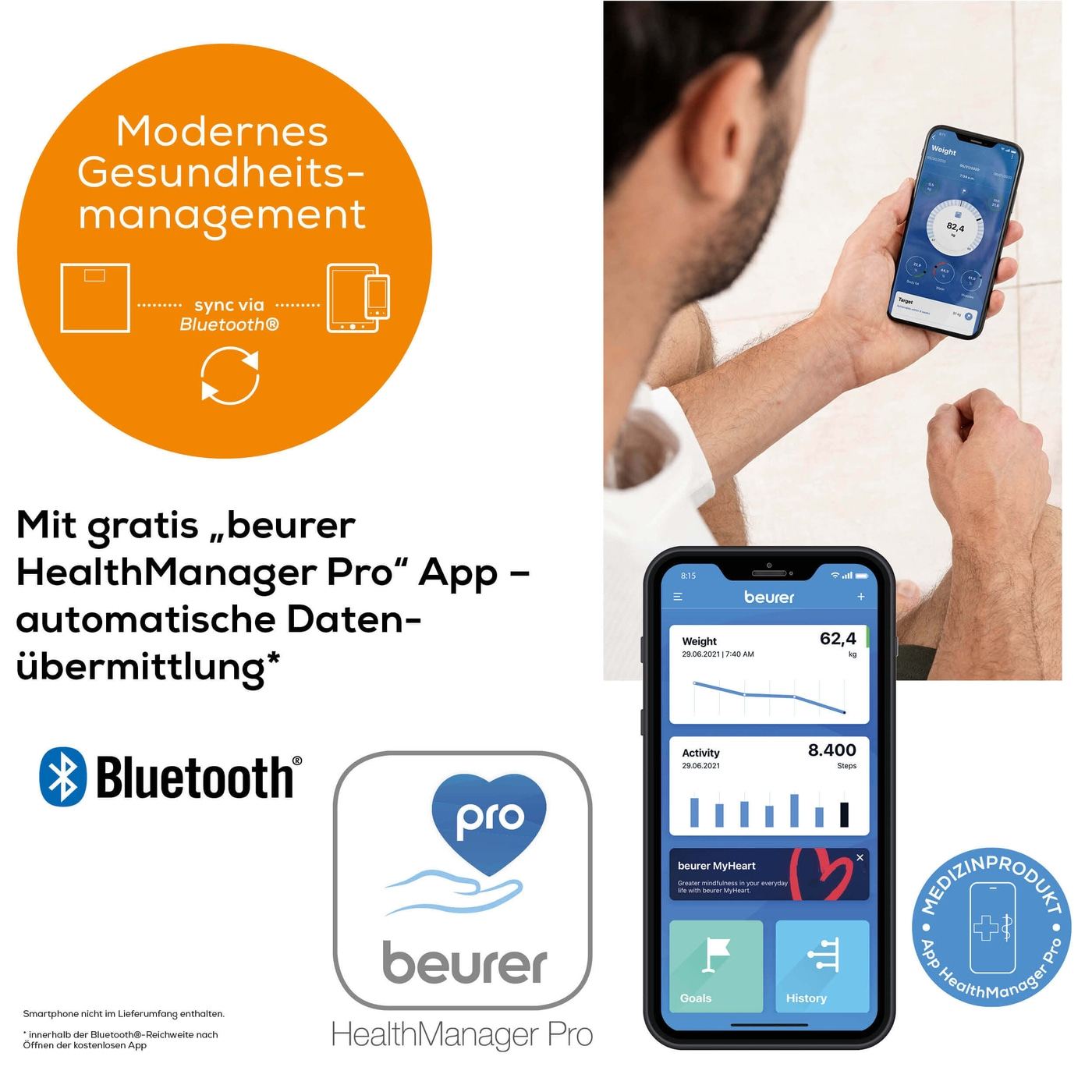 Beurer Diagnosewaage BF 915 Signature Line-Körperfettwaage mit einfacher Bedienung, App-Anbindung & XXL-Format - bis 200 kg