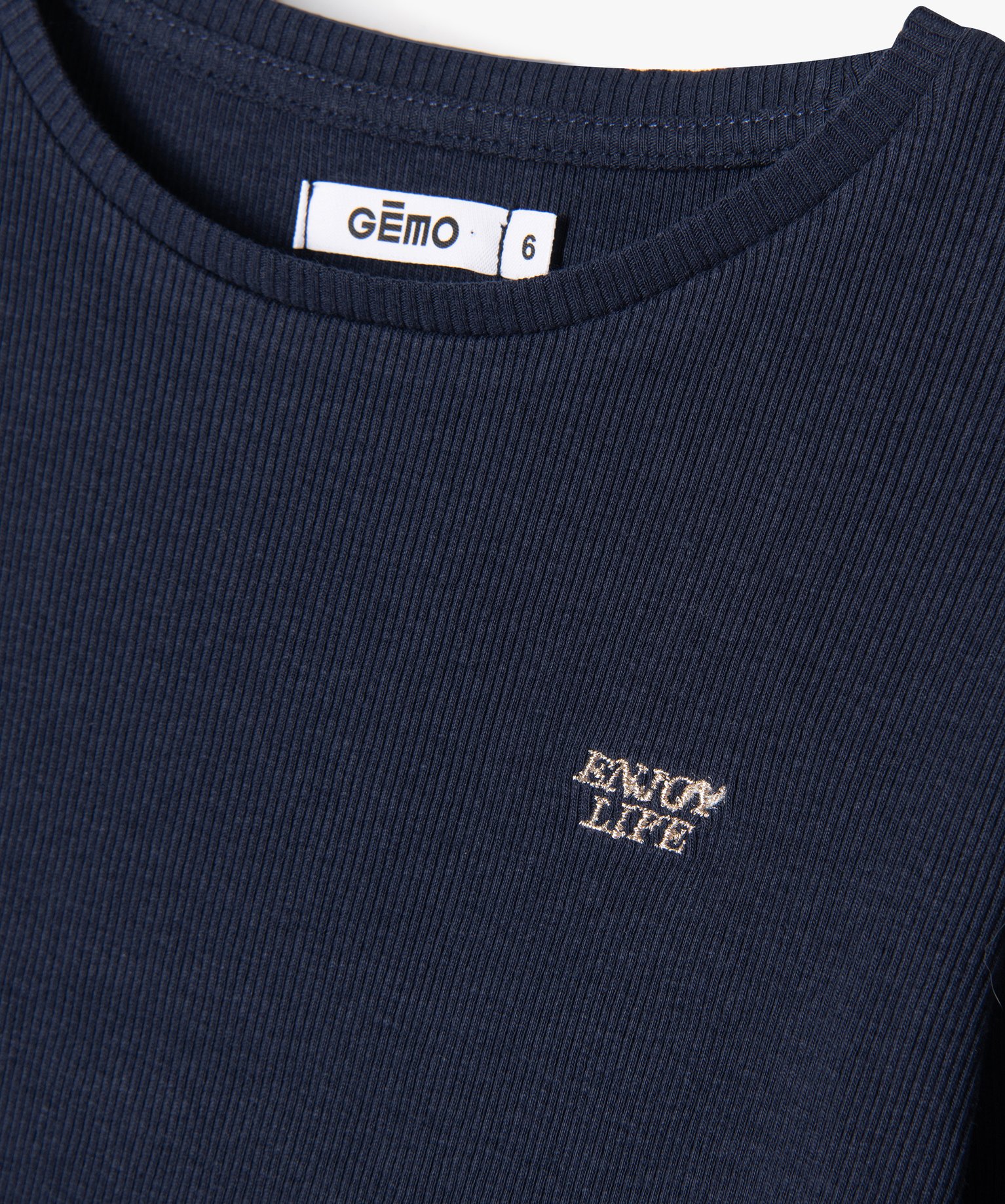 Tee-shirt à manches longues et maille ctelée fille marine | GEMO