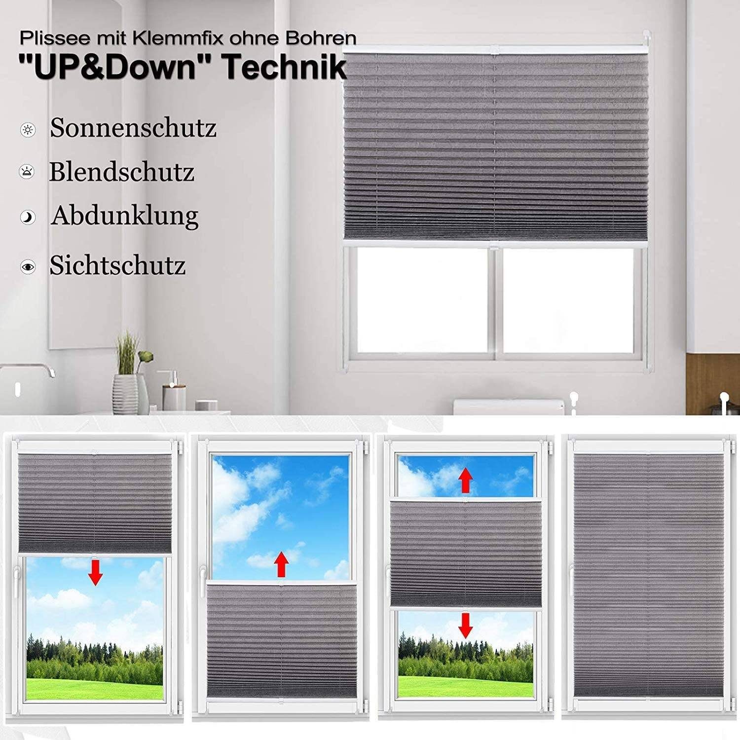 Plissee, Woltu, Klemmfix ohne Bohren für Fenster & Tür Crushed Optik
