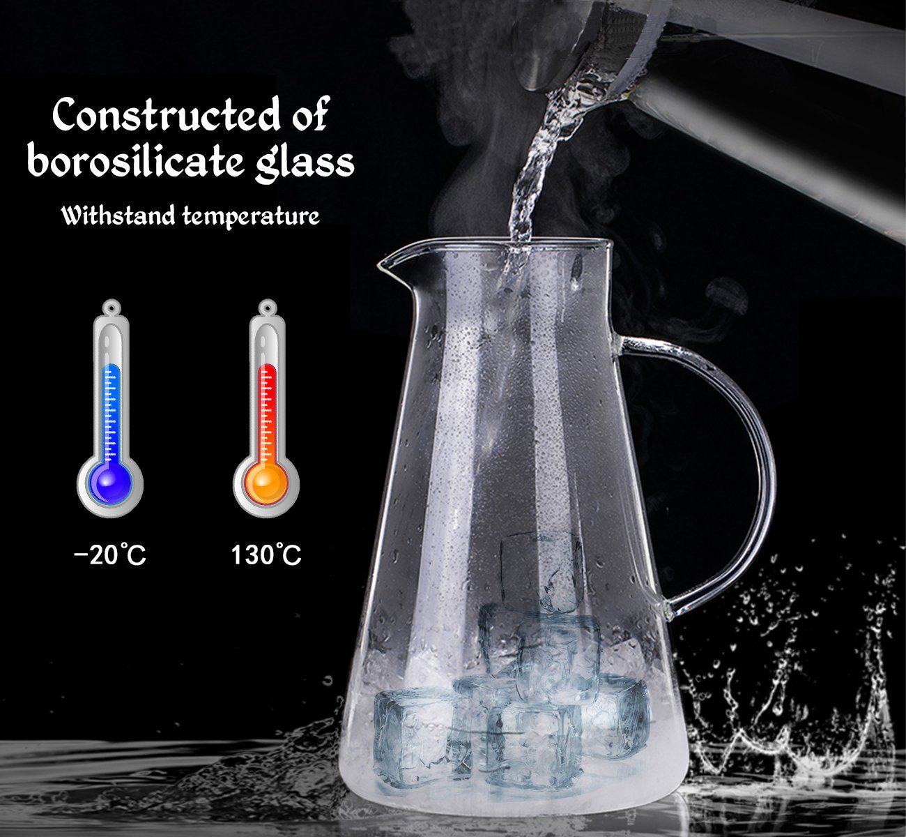 Homewit Wasserkaraffe 2,2L Glas Wasserkaraffe Wasserkrug Kühlkaraffe Glaskaraffe mit Edelstahl Filter, (Set, 1-tlg., 2.2 L), für die Zubereitung und Servierung von heißen oder kalten Getränken