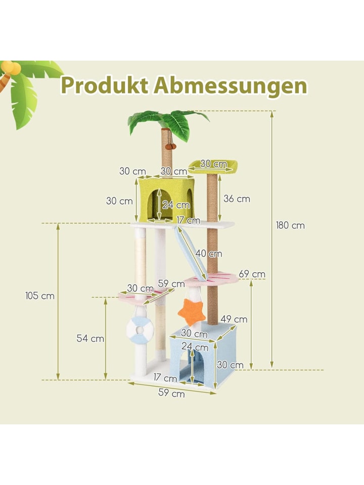 COSTWAY 180 cm Kratzbaum im Strandstil in Bunt günstig kaufen onesize