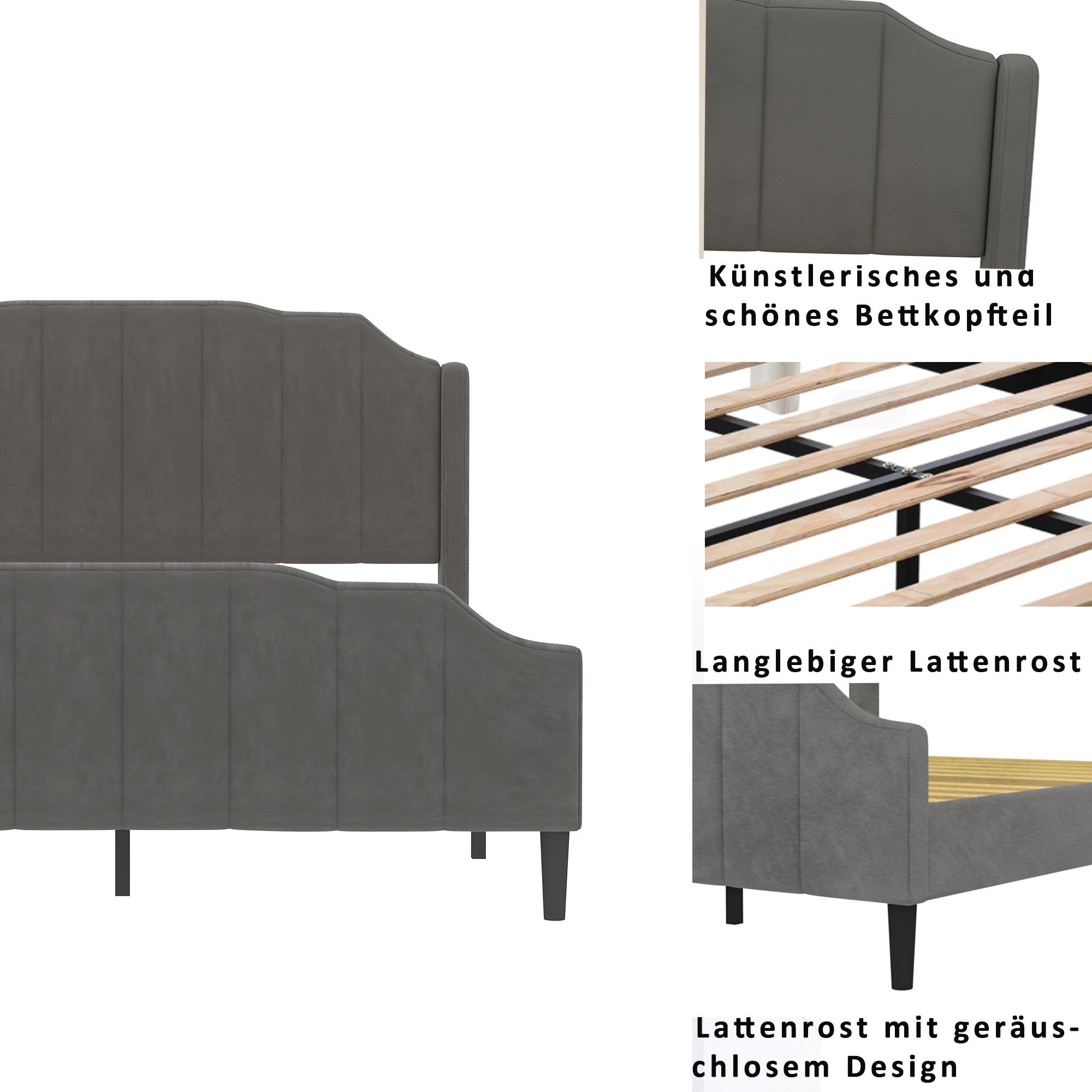 Flieks Polsterbett, Doppelbett Kinderbett mit Lattenrost Samt 140x200cm