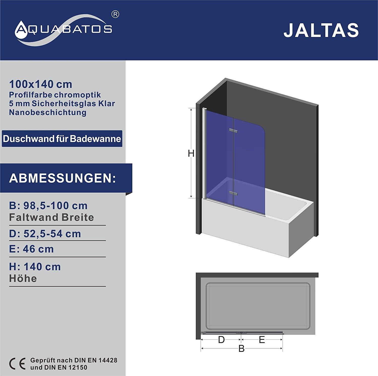 AQUABATOS Badewannenaufsatz Badewannenaufsatz Duschwand Duschabtrennung faltbar