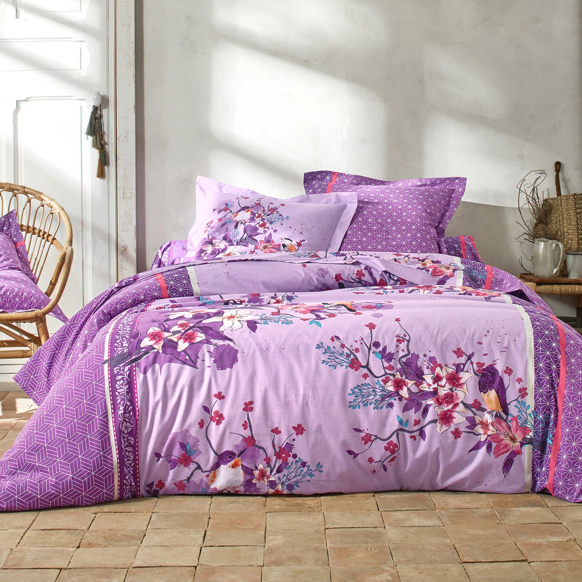 Linge de lit Birdy en coton imprimé oiseaux