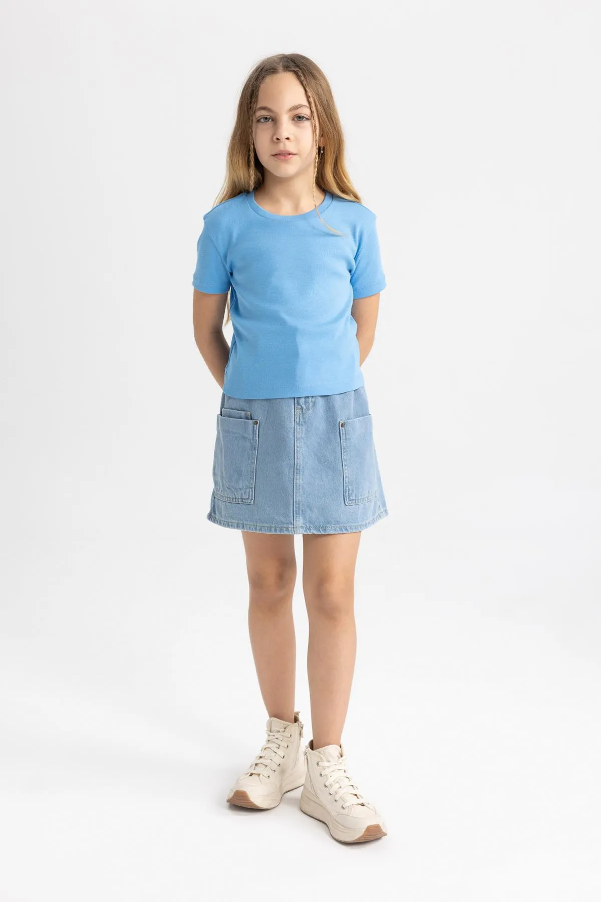 DeFacto  Geripptes Kurzarm-T-Shirt für Mädchen in schmaler Passform B3054a824sm