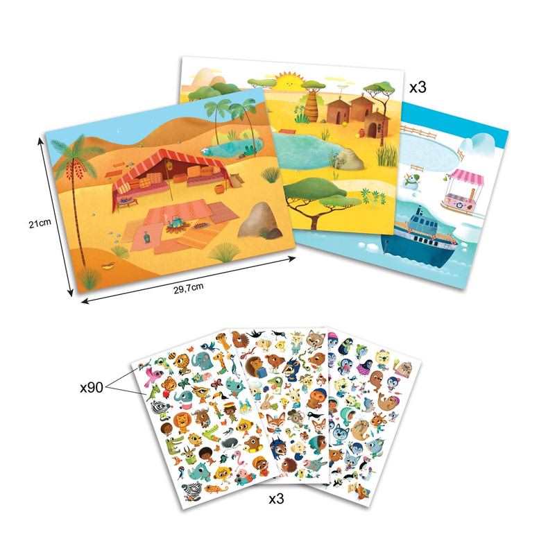 Décalcomanies Savane, désert et pôle nord, c'est la fête ! Djeco