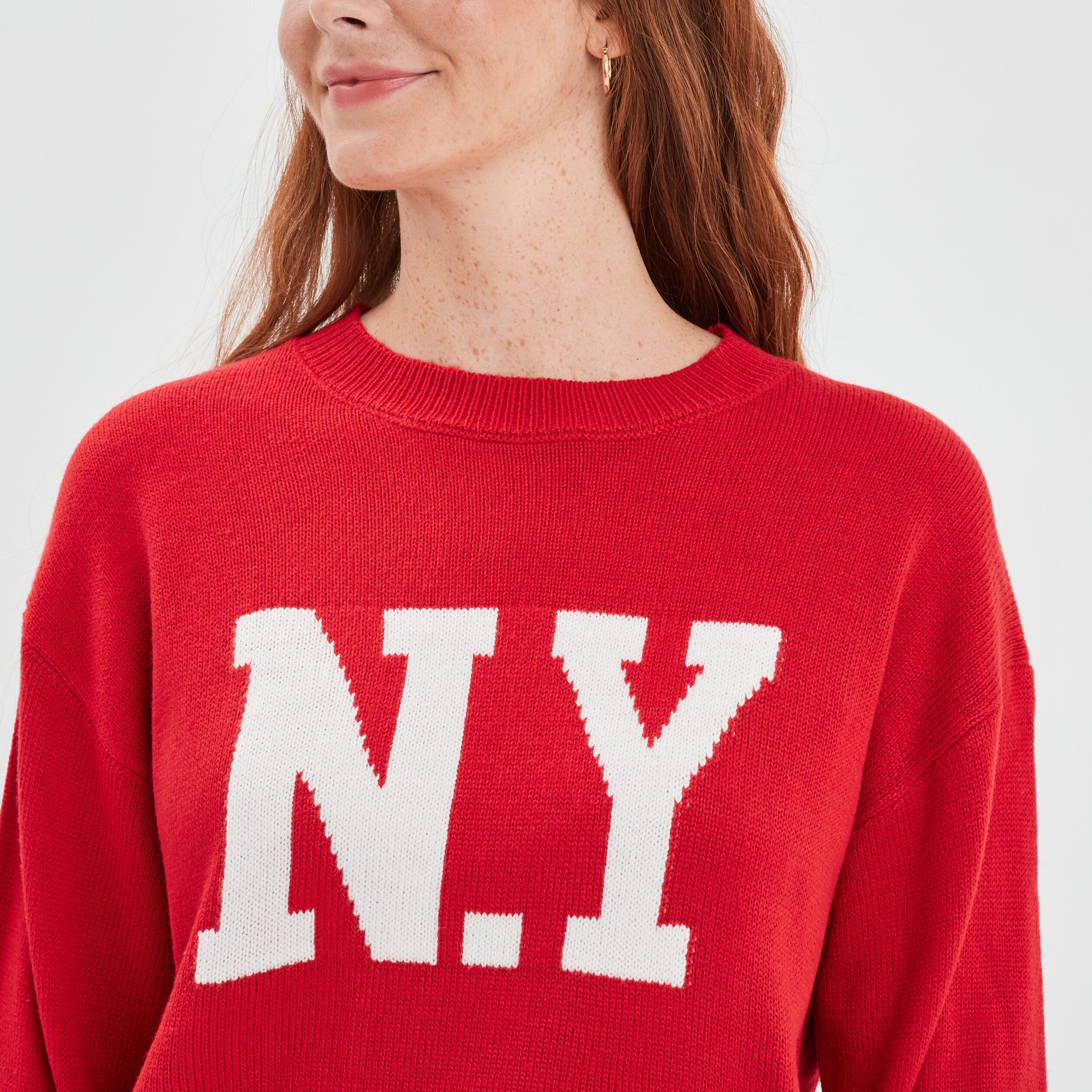 Pull col rond manches longues Creeks rouge femme | La Halle