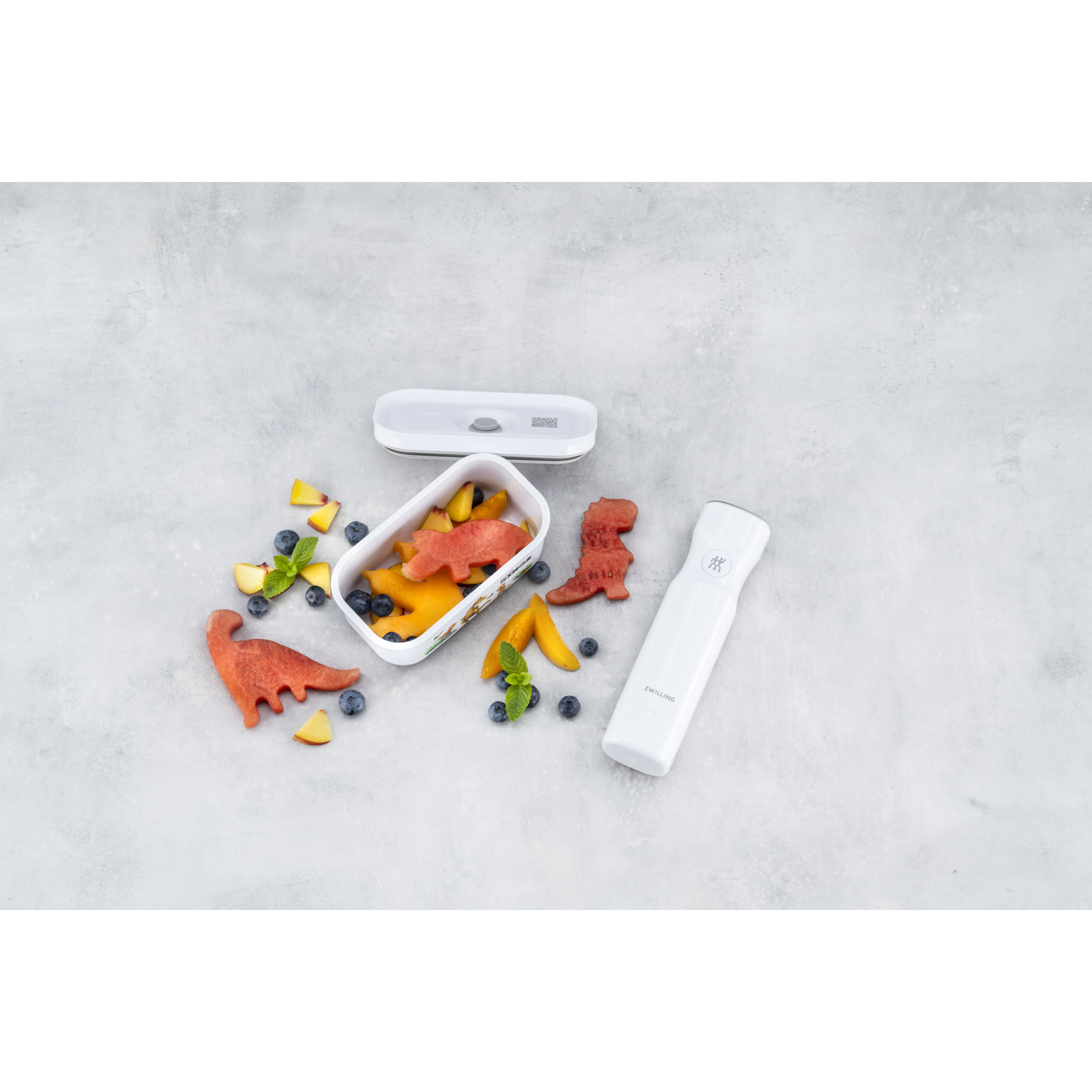 Vakuum Lunchbox DINOS S, Kunststoff, Weiß-grau