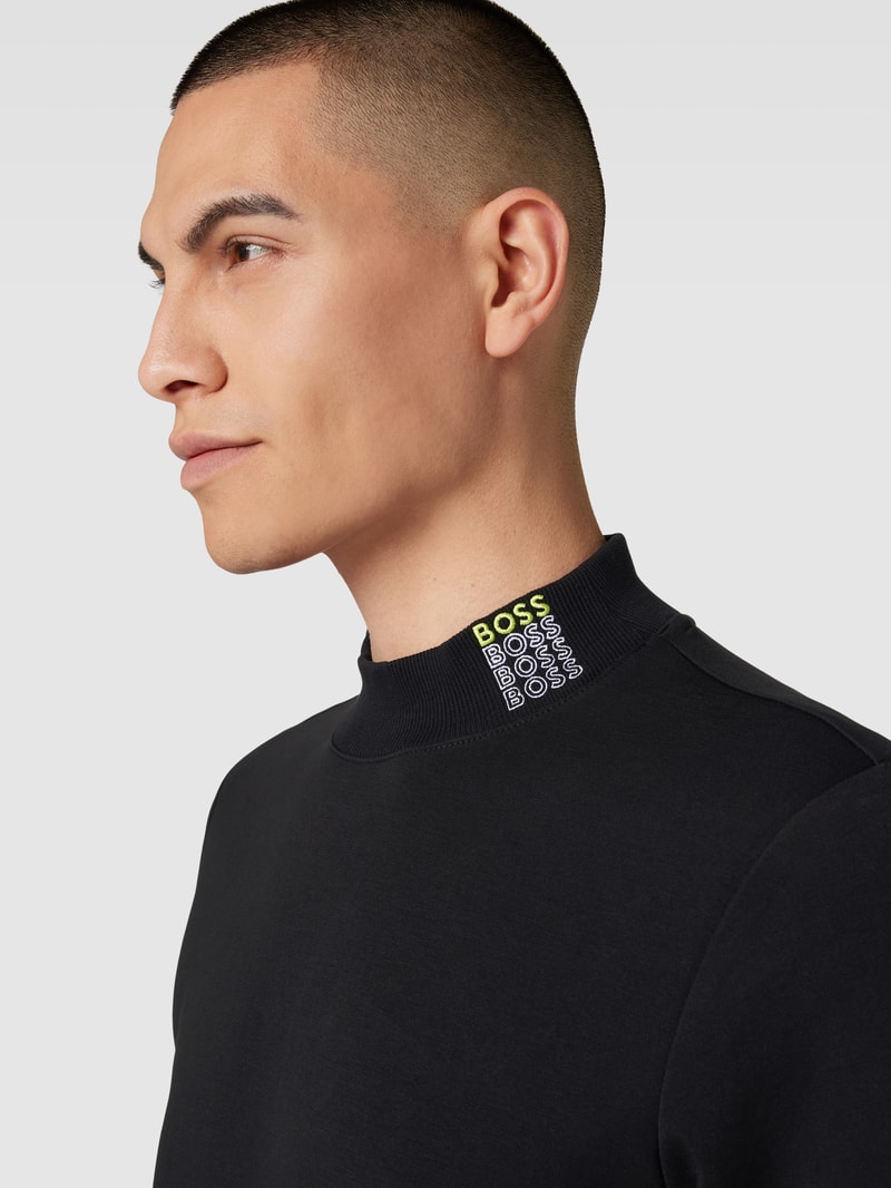 Sweatshirt mit Label-Stitching Modell 'Salbock' in schwarz