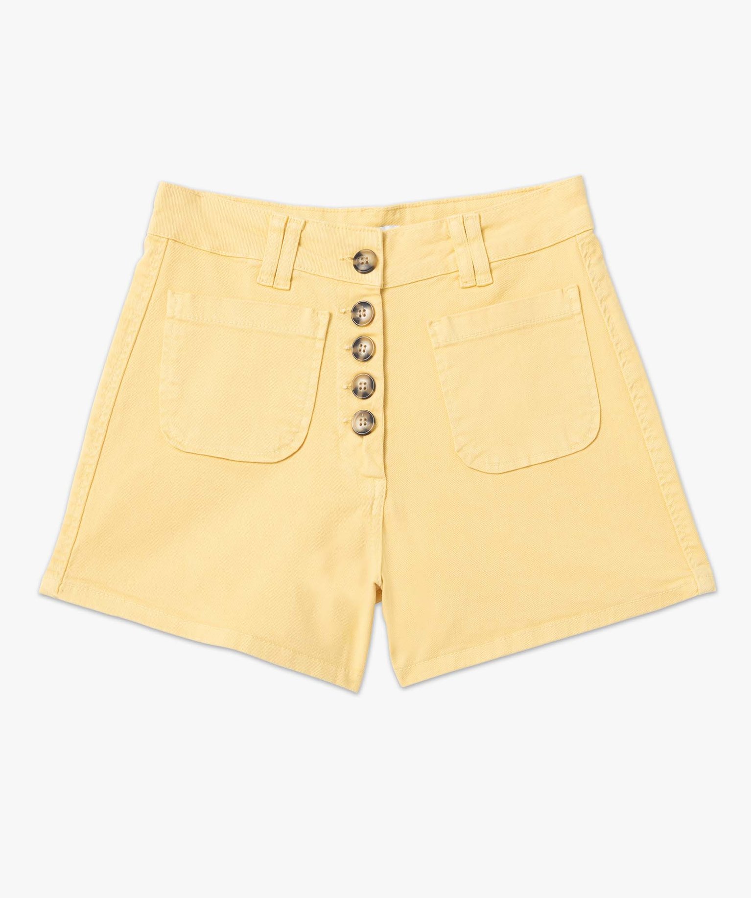Short femme en toile de coton taille haute jaune | GEMO