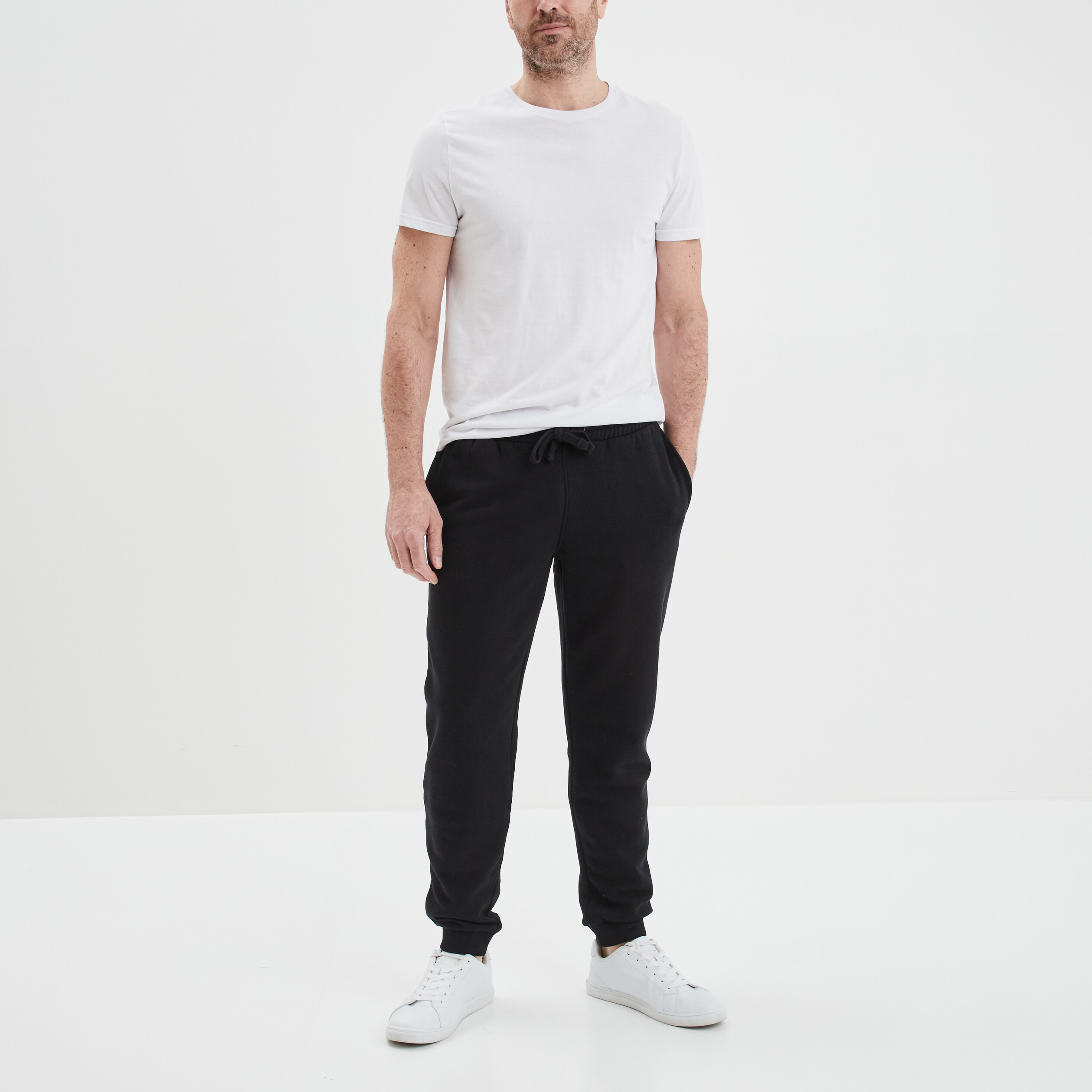 Jogging droit molleton noir homme | La Halle