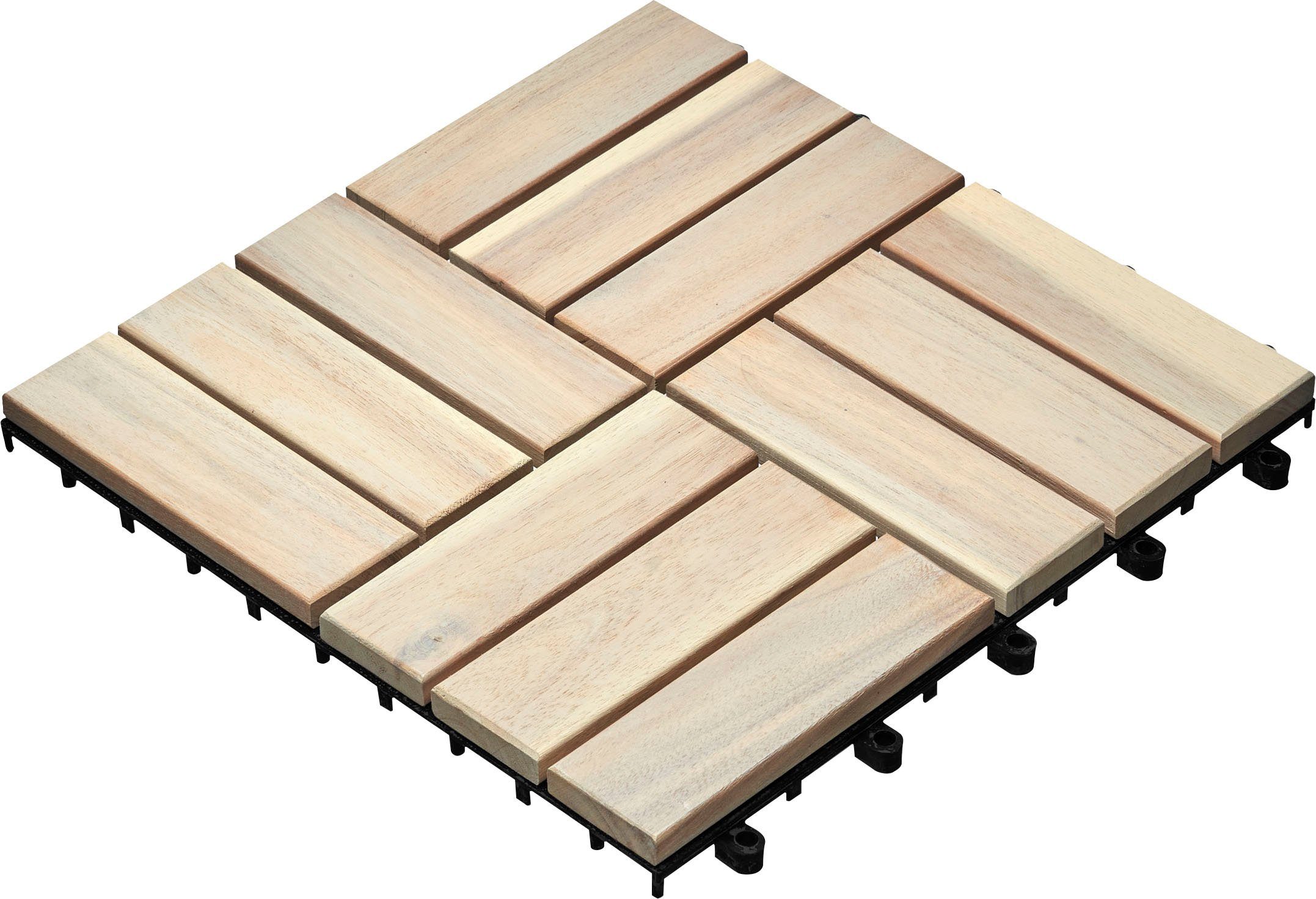 Gartenfreude Holzfliesen, Set, 10 St., 0,9 m², Akazienholz, wetterfest, mit Klickfunktion