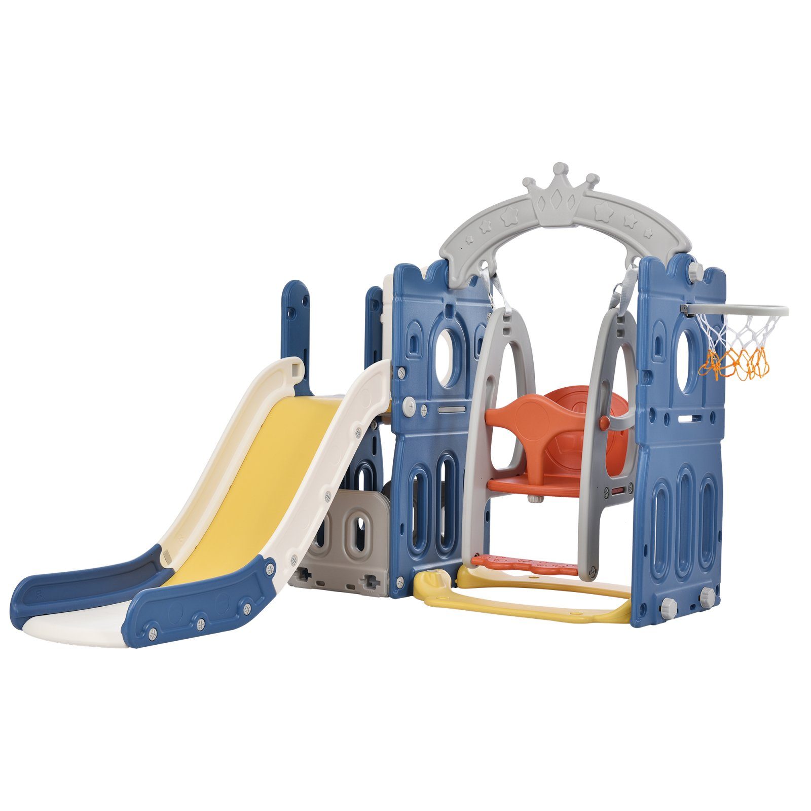 SEEZSSA Indoor-Rutsche Slide Kletterspielzeug 5 in 1 Kinderrutsche Gartenrutsche für Kinder, Klettern Stauraum Basketballrahmen Schaukel Kinder Spielplatz