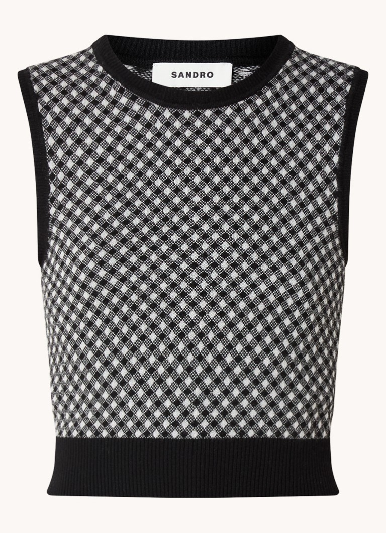 Sandro Fine-knit spencer in cashmere wool blend with checked design