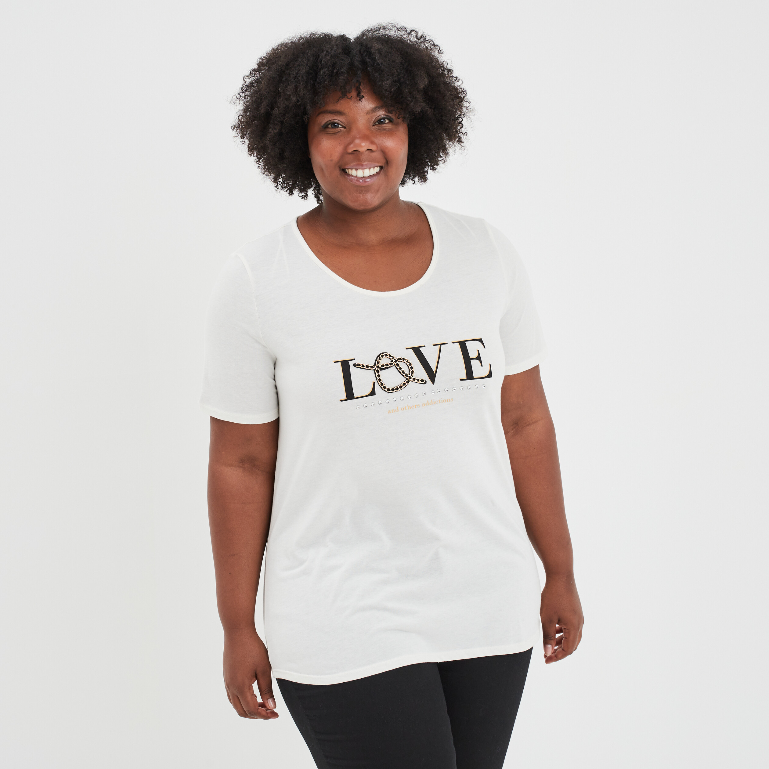 T-shirt droit avec détail chaîne blanc femme grande taille | La Halle