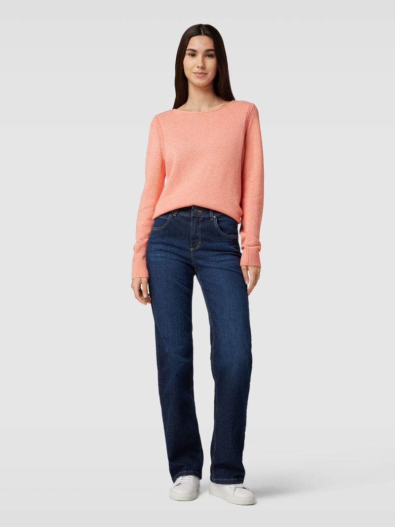 Strickpullover mit U-Boot-Ausschnitt in apricot meliert