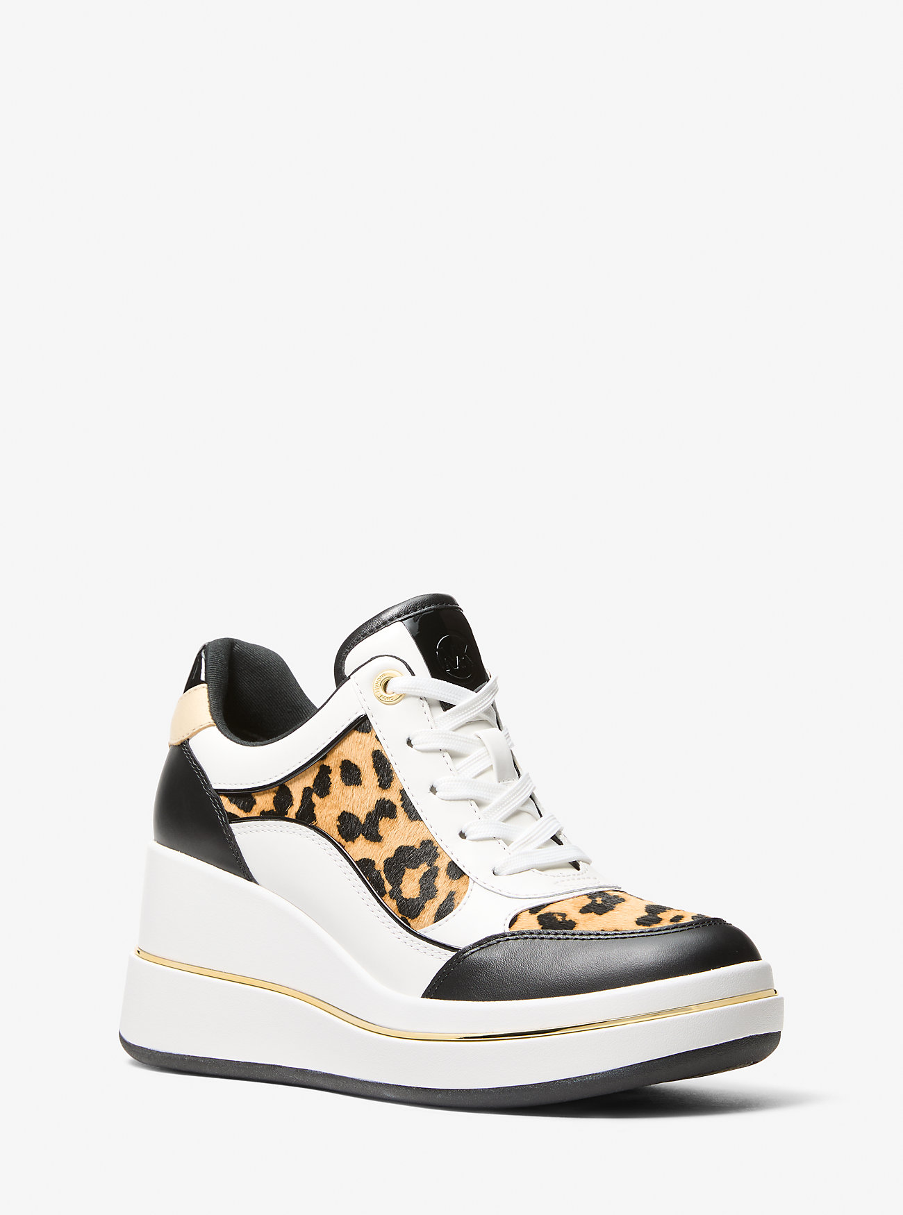 Emmy kileformede kalvehårssko i skinn og leopardprint – MARIGOLD