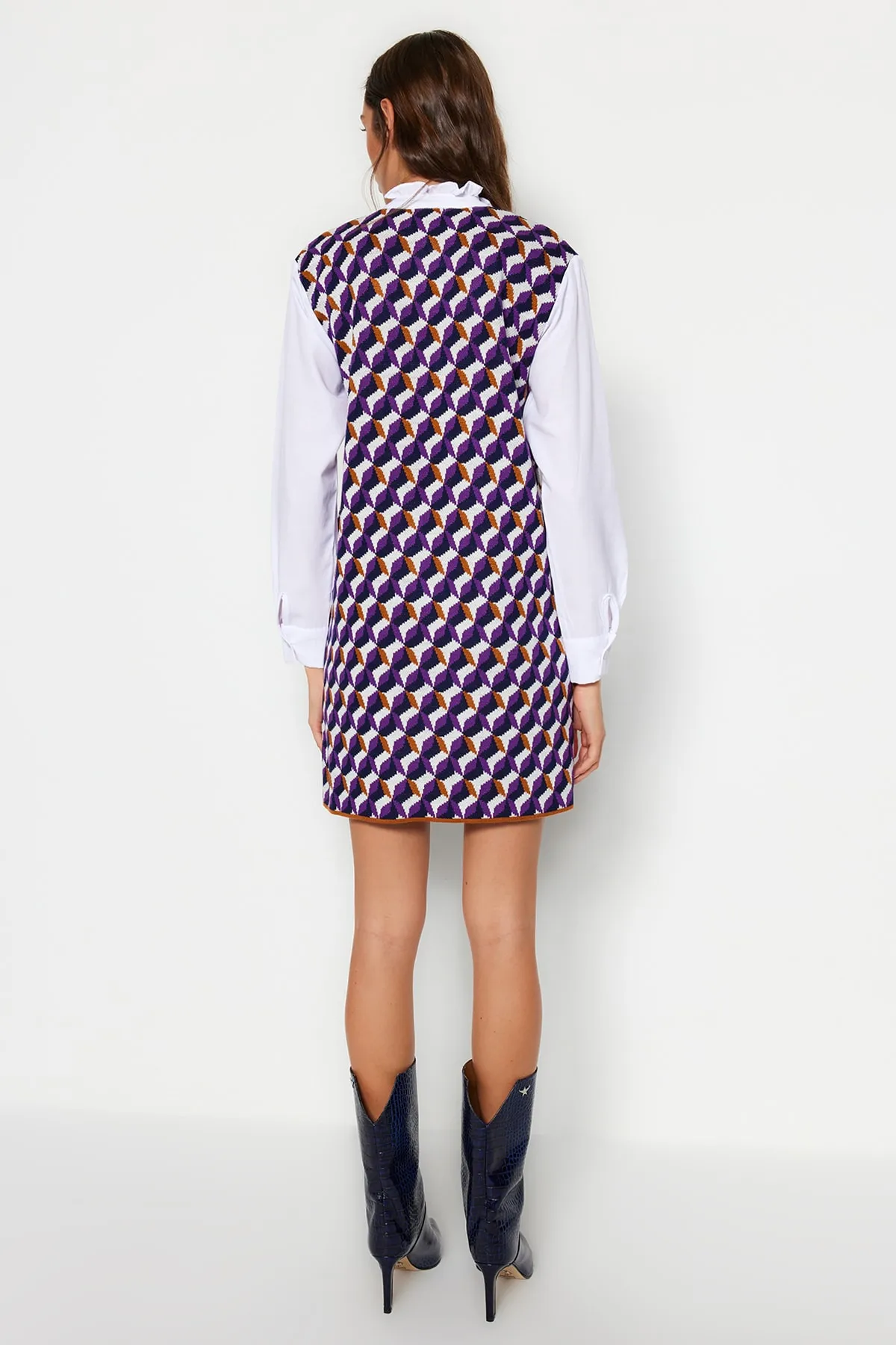 Trendyol Collection  Lila selbstgemustertes Mini-Strickkleid TWOAW22SV0122
